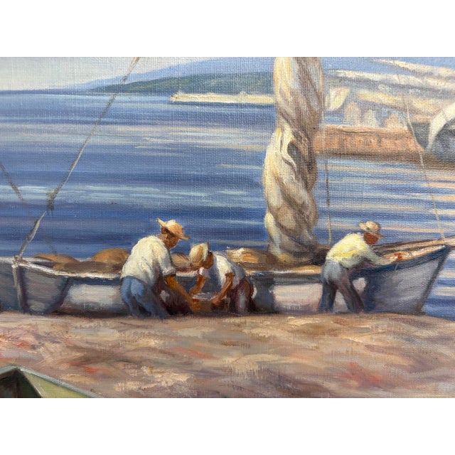 Modern Vintage Nautical Seascape Oil Painting in Ornate Frame For Sale - Image 3 of 10