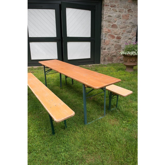 Metal Folding German Picnic Table Set with Benches, Wood and Metal, 1970s For Sale - Image 7 of 13
