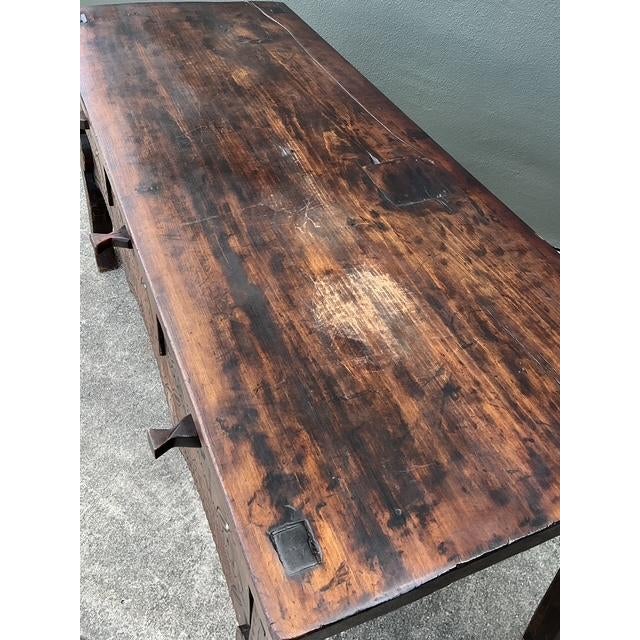 Coffee Vintage Primitive Hand Carved Console Table For Sale - Image 8 of 12