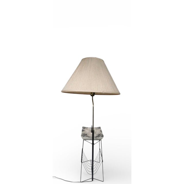 Metal Mid Century Wrought Iron and Ceramic Floor Lamp Ashtray C. 1950's For Sale - Image 7 of 11