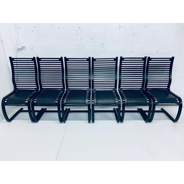 Set of Six Terge Hope “Spring” Black Wood Slat Cantilevered Dining Chairs for Westnofa For Sale - Image 13 of 13