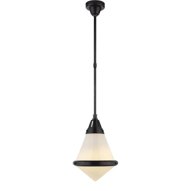 Thomas O'Brien for Visual Comfort Signature Gale Small Pendant in Bronze with White Glass For Sale