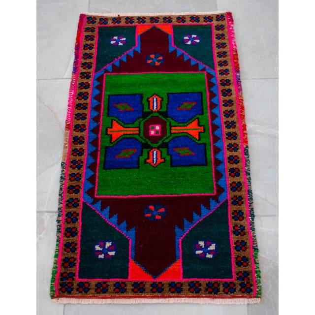 Hand Knotted Oushak Rug. Colorful Rug, Bath Mat, Kitchen Decor 1'7" X 2'9" For Sale - Image 12 of 14