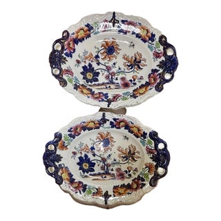 Pair Stephen Folch Ironstone Imari Chinoiserie Serving Dishes C1825 Staffordshire For Sale