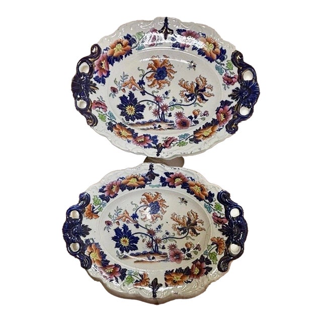 Pair Stephen Folch Ironstone Imari Chinoiserie Serving Dishes C1825 Staffordshire For Sale