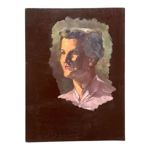 Vintage Boho 1950s Signed Original Oil Portrait on Board