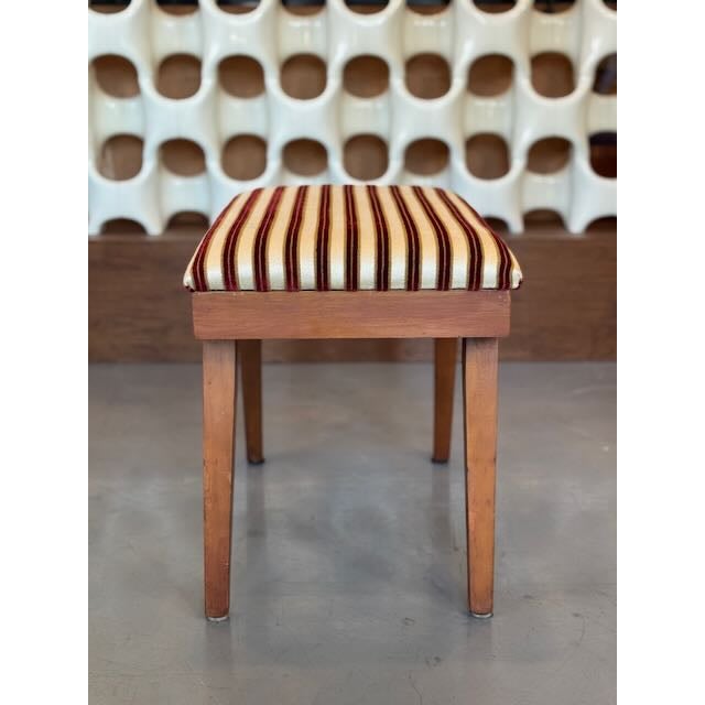 Mid-Century Modern 1950's Walnut and Velvet Striped Bench For Sale - Image 3 of 8