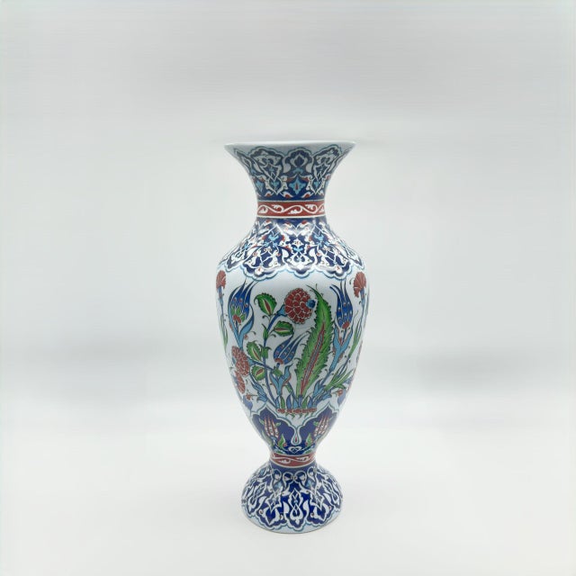 Ceramic Handmade Ceramic Palace Vase (50cm) Stylized Red Roses and Rumi Borders Pedestal Urn For Sale - Image 7 of 8