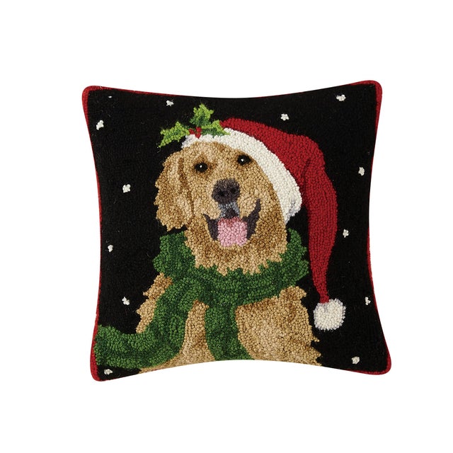 Traditional Santa Golden Retriever Hook Pillow 16" x 16" For Sale - Image 3 of 3