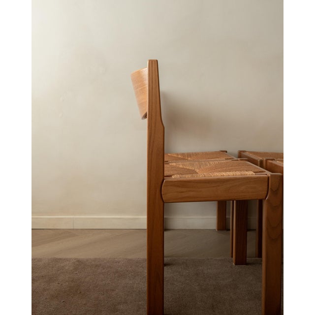 Mid-Century Elm and Rush Dining Chairs by Maison Regain, 1970s, Set of 4 For Sale - Image 10 of 17