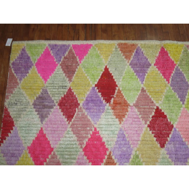 A one-of-a-kind handmade Turkish Tulu with an all-over bright and colorful diamond motif woven with old Turkish wool used...