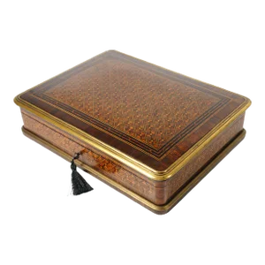 19th Century Paul Sormani Antique French Signed Gaming Box Marquetry Wood Inlay Mother of Pearl