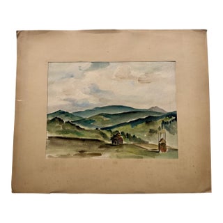 Henry Emil Salloch Original Watercolor on Paper Mountain Valley, 1936. For Sale