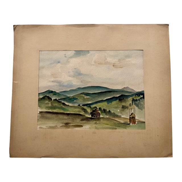 Henry Emil Salloch Original Watercolor on Paper Mountain Valley, 1936. For Sale