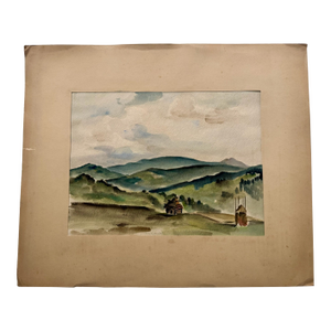Henry Emil Salloch Original Watercolor on Paper Mountain Valley, 1936.
