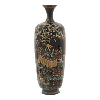 Meiji Japanese Cloisonne Enamel Silver Wire Signed Botanical Garden Vase For Sale