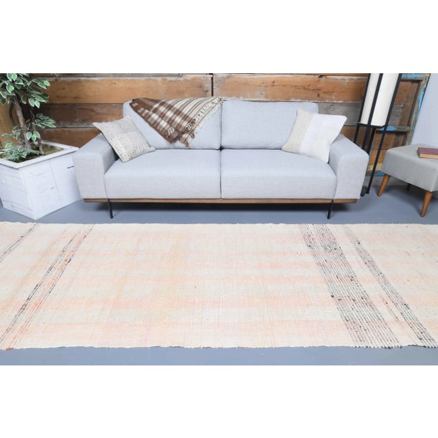 Boho Chic Vintage Turkish Hand-Knotted Wool Cotton Beige Kilim Runner Rug For Sale - Image 3 of 11