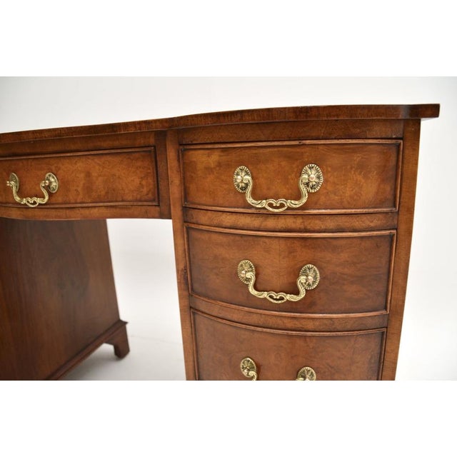 Burr Walnut and Leather Top Pedestal Desk, 1930s For Sale - Image 10 of 11