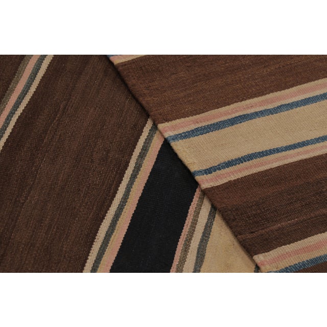 Beige Vintage Persian Kilim, Rich Chocolate Brown Stripes and Blue Notes - Rug & Kilim For Sale - Image 8 of 8