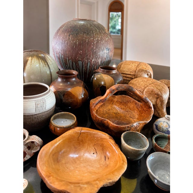 Oversized Vintage Studio Pottery Vase With Lava Glaze Raku Firing For Sale - Image 4 of 10