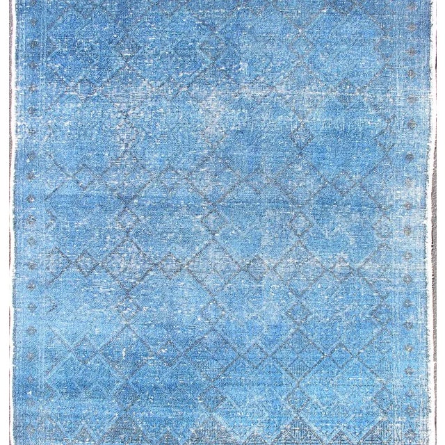Vintage Turkish Konya Rug Over-Dyed in Blue Color With All-Over Diamond Design For Sale - Image 4 of 10
