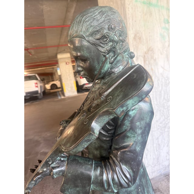 Metropoliton Galleries Attributed Life Size Bronze Garden Statuary of Mozart For Sale - Image 12 of 16