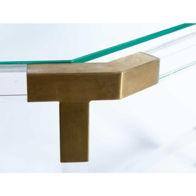 Metal 1970s Modern Hollywood Regency Lucite and Brass 2 Tier Console Table Att. Charles Hollis Jones For Sale - Image 7 of 8