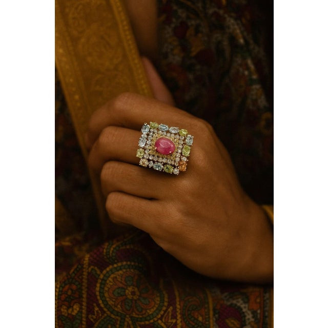 Bochic “Orient” Vintage Diamond, Ruby & Multi Sapphire Ring Set In 18K Gold&Silv For Sale - Image 4 of 13