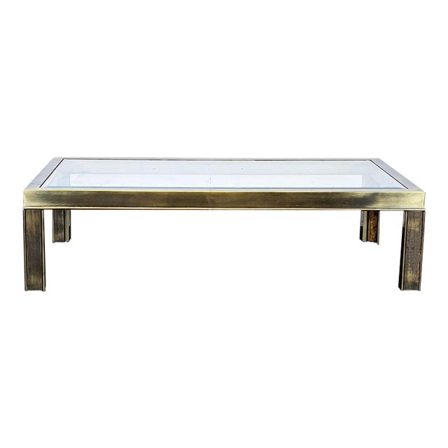 Vintage American Brass and Glass Coffee Table For Sale