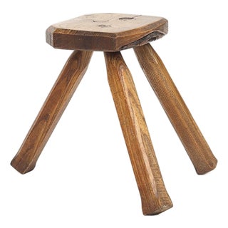 Brutalist Rustic Wabi Sabi Oak Stool For Sale