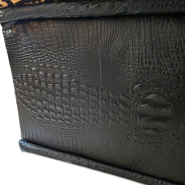 Vintage Hollywood Regency Style Leopard Velvet Ottoman For Sale - Image 13 of 13