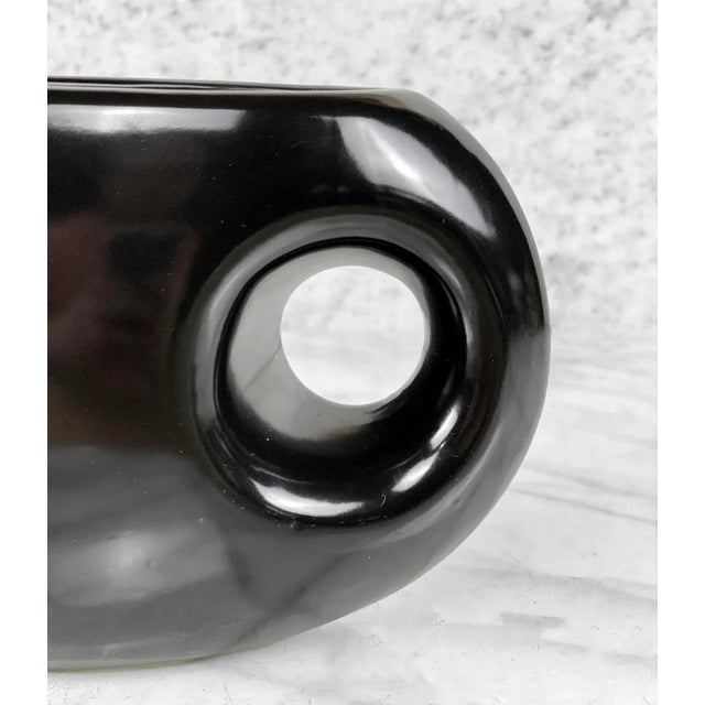 Mid-Century Art Deco Asymmetrical Black Porcelain Vase Planter For Sale - Image 6 of 8