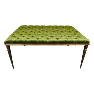 French Louis XVI Style Tapered Bronze With Tufted Green Velvet Bench For Sale