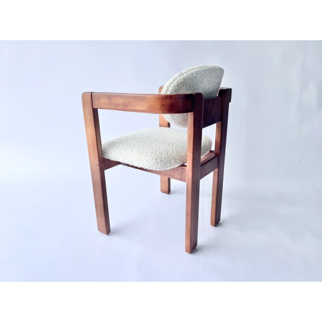 Wood Arm Chair in the Style of Tobia Scarpa, Kravet Ivory Boucle, 1970s For Sale - Image 7 of 12