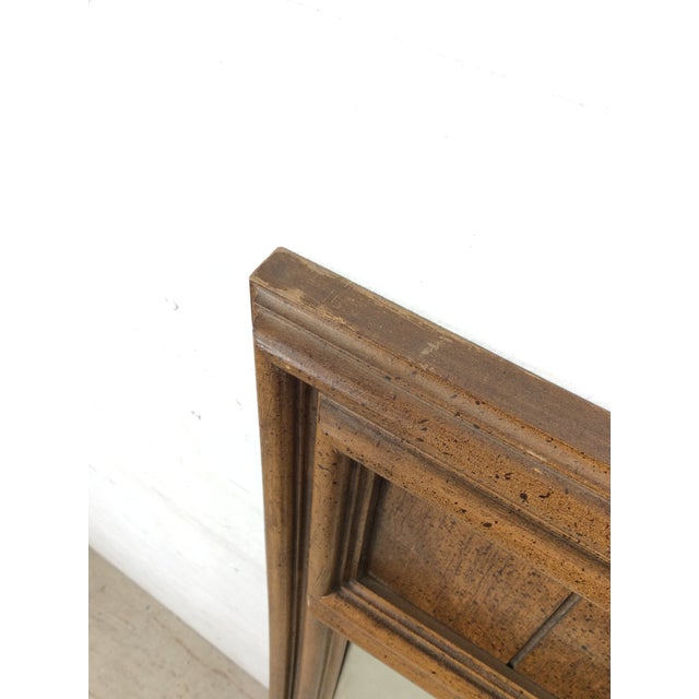 Mid Century Modern Rectangular Wall Mirror With Inlaid Wood Panel on Top of Frame For Sale - Image 4 of 17