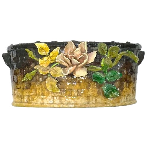 Longchamp Antique French Barbotine Majolica Basket Cachepot. For Sale - Image 4 of 7