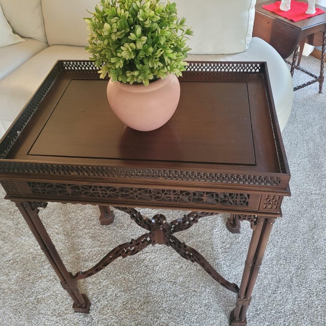 Two Vintage Antique Chinese Chippendale Tables For Sale - Image 4 of 10