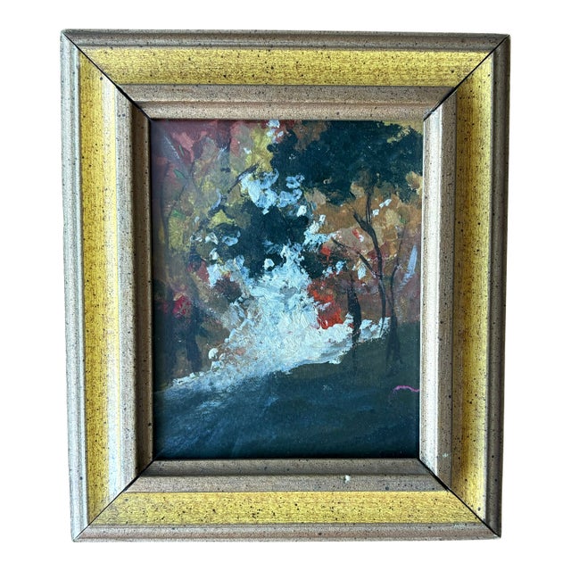 2025 Wellon Bridgers Original Abstract Expressionist Oil Woods With Clearing in Vintage Frame For Sale