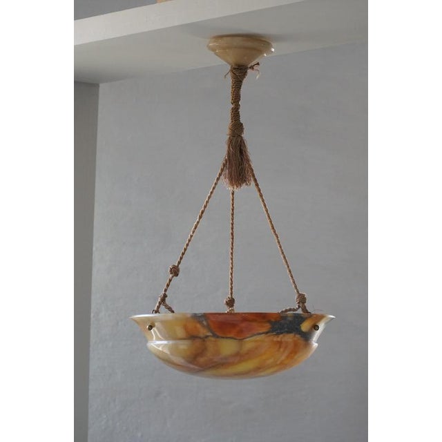 Gold Vintage French Art Deco Rope and Alabaster Pendant Light, 1930s For Sale - Image 8 of 12