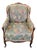 Vintage Lounge Armchair With Floral Upholstery and Carved Wood Frame For Sale