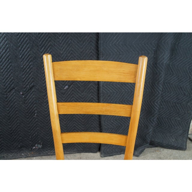 6 Antique Country Farmhouse Maple Ladderback Woven Rattan Dining Chairs For Sale - Image 11 of 12