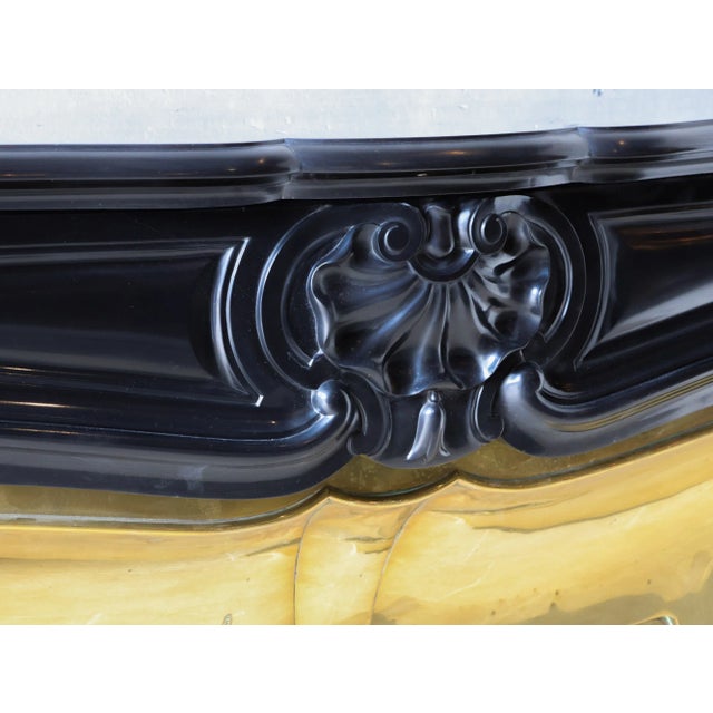French Black Marble Trois Coquilles Fireplace with Brass Interior For Sale - Image 5 of 12