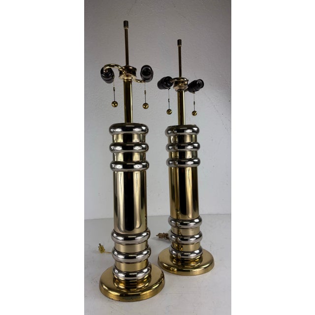 Mid-Century Mod. Chrome and Brass Modern Table Lamps/Pair For Sale - Image 11 of 11