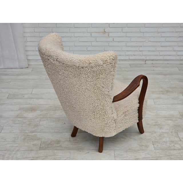 Danish High-Backed Armchair in Sheepskin by Alfred Christensen for Slagelse Møbelværk, 1960s For Sale - Image 11 of 18