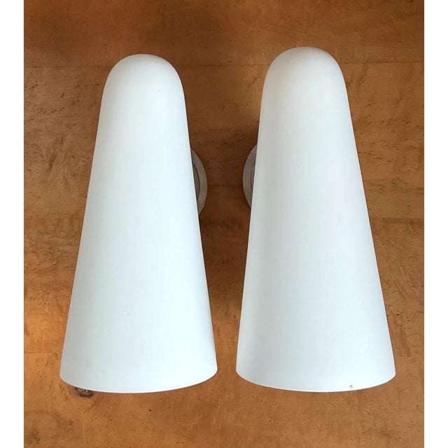 White Vintage Frosted Glass Cone Wall Sconces - A Pair For Sale - Image 8 of 12