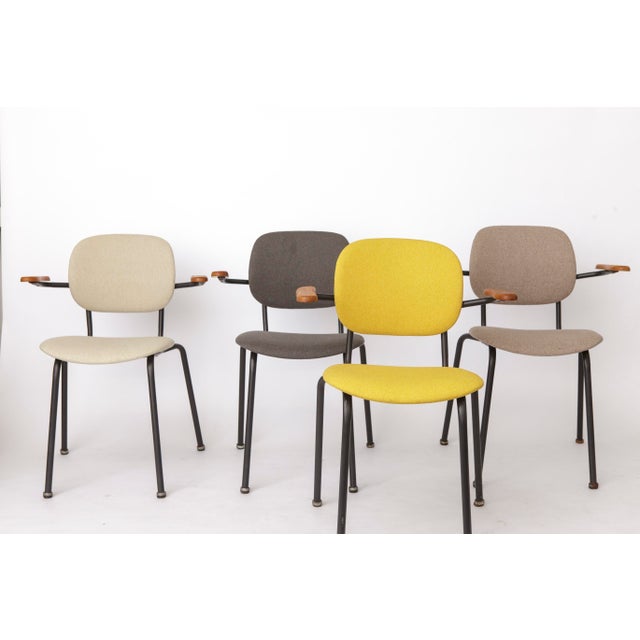 Vintage German Armchairs in Metal Frame with Wood Arms, 1950s, Set of 4 For Sale - Image 10 of 10