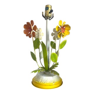 Vintage Italian Tole Floral Lamp For Sale