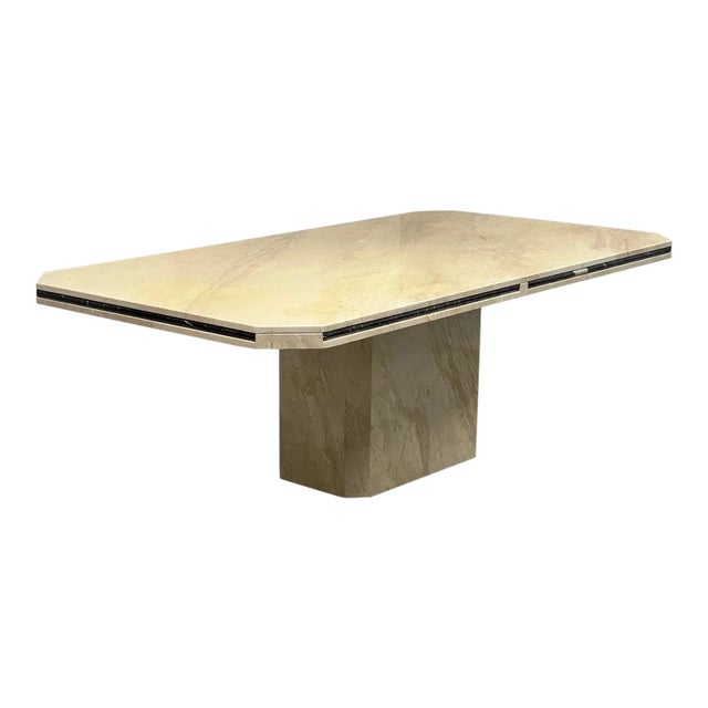 Design Plus Gallery presents a Custom Design Marble Table Top + Pedestal Base. It is an allover Crema Marfil marble with a...