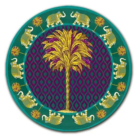 Contemporary Italian Green and Purple Placemat With Elephants and Palm Tree For Sale - Image 3 of 3