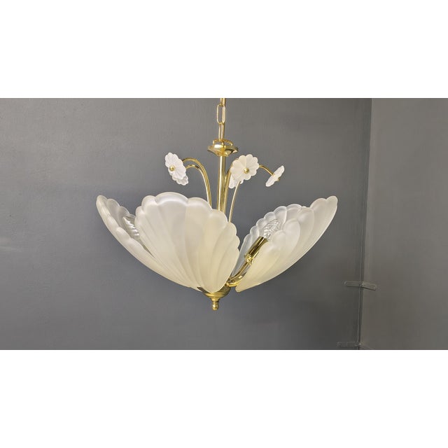 Vintage Italian Glass and Brass Chandelier, 1970s For Sale - Image 16 of 17